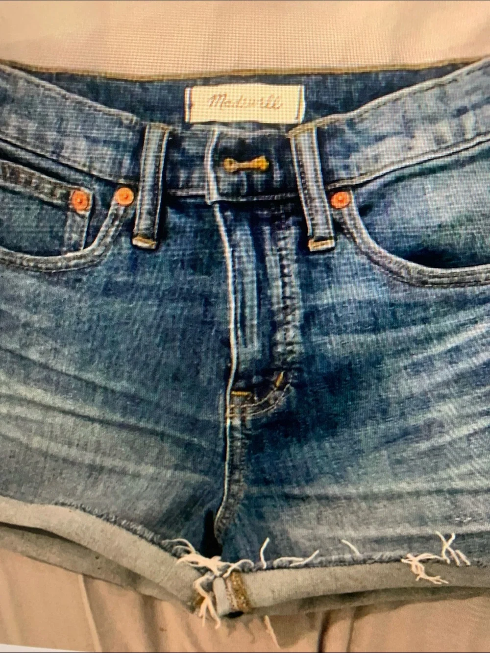 Madewell Blue Rolled Hem Distressed Denim Shorts - Picture 1 of 4